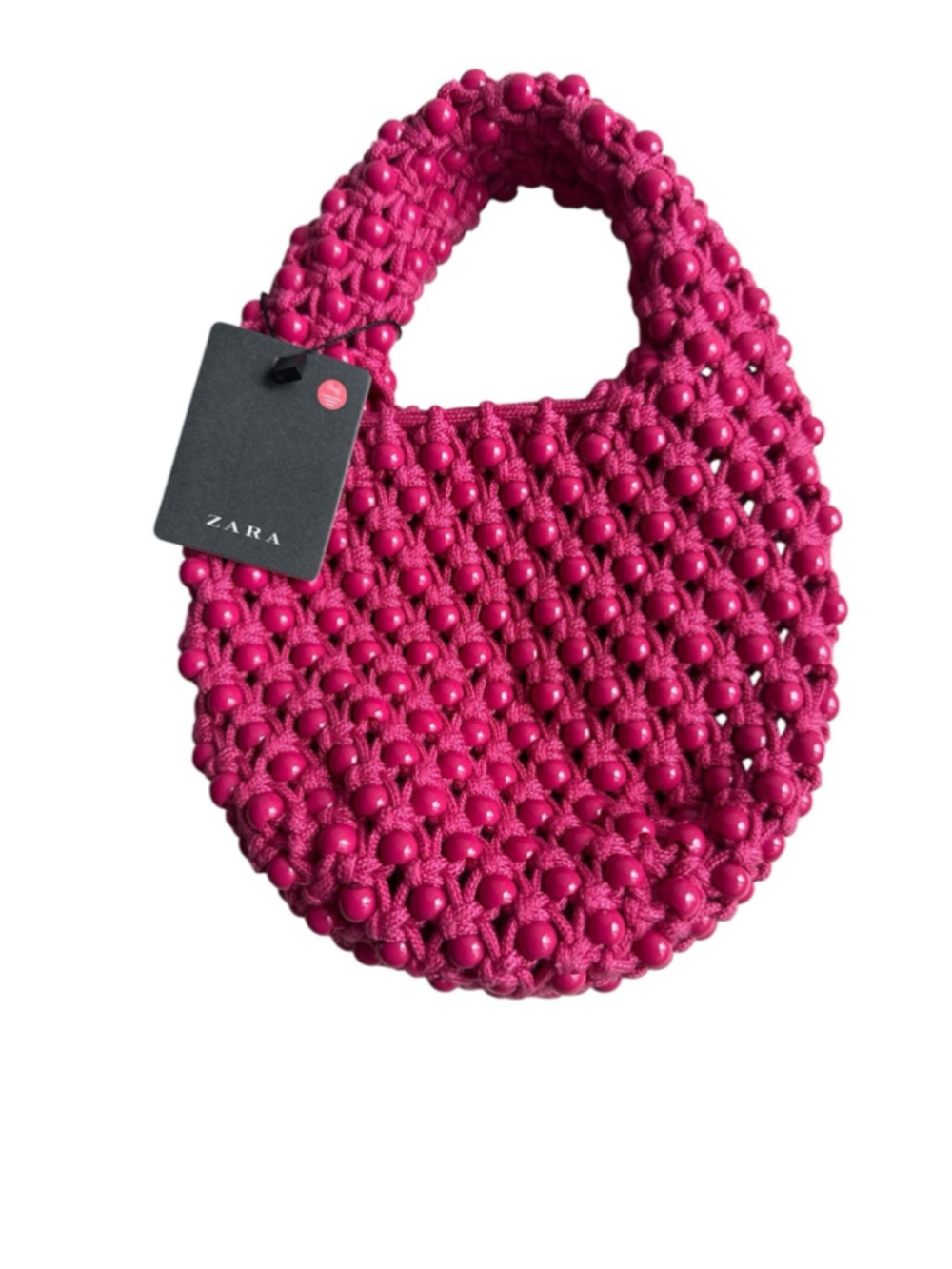 ZARA NWT Fuchsia Pink Beaded Macramé Mini Top Handle Bag Y2K Coquette